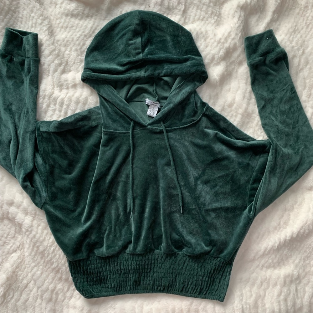 Green Velvet Cropped Hoodie